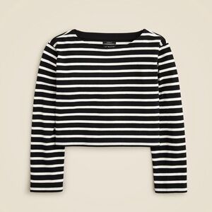 NWT J. Crew Black & White Striped Cropped L/S T-shirt in Mariner Cotton, size XL